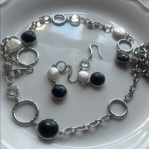 White House black market necklace earrings  Silver and Black Jewelry Set